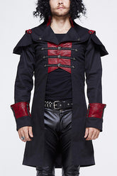 Punk Black And Red Chain Shape Ribbons Long Mens Coat